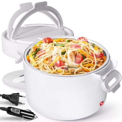 AUTOPkio Lancheira elétrica 1 l, 80 W, 12 V/24 V/220 V Tupper comida elétrica portátil elegante presente para escritório, trabalho, carro, ginásio, mulheres, homens (Nuvem branca)