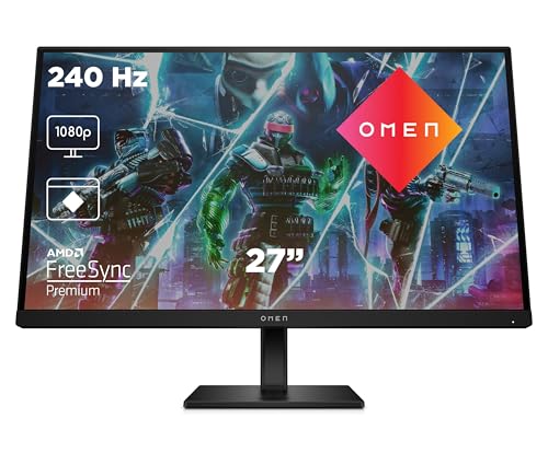 HP OMEN 27qs Monitor de jogos QHD de 27" (2560 x 1440 a 240Hz, 16:9, IPS, 1 ms, HDMI, antirreflexo, AMD FreeSync Premium, compatível com consolas, altifalantes) preto