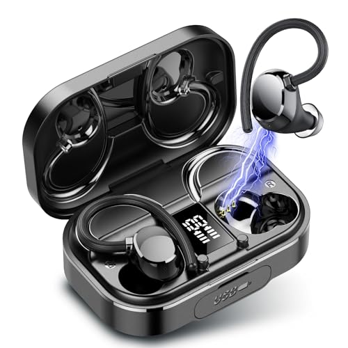 Auriculares sem fios desportivos, auriculares Bluetooth 5.3 com powerbank, 120H HiFi estéreo com 4HD micro e cancelamento de ruído ENC, IPX7 impermeável, capacetes sem fios in Ear Running