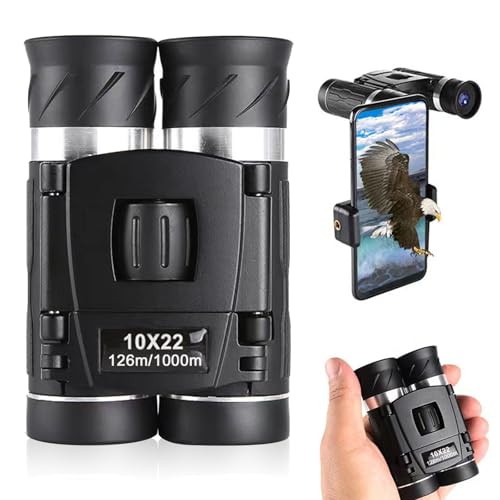 Binóculos pequenos e potentes, mini binóculos 10 x 22 portáteis compactos binóculos leves impermeáveis dobrável telescópio visão para observação de pássaros turismo caminhadas