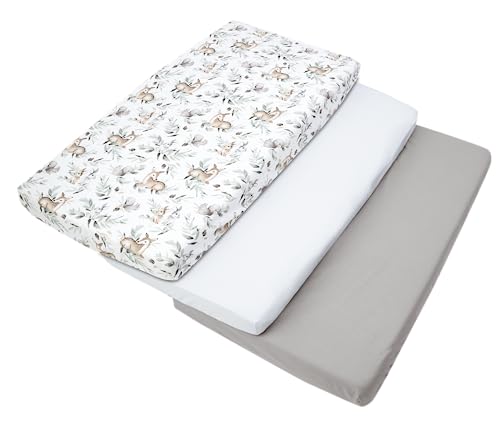 Medi Partners Conjunto de 3 unidades. Lençol de baixo ajustável 60 x 120 cm 100% algodão roupa de cama para bebés colchão saco de dormir berço