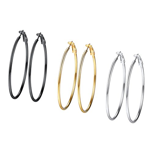 PROSTEEL Pendientes de Aro Acero Inoxidable 1Par/3Pares Conjunto Hipoalergenicos Minimalistas Básico Joyas de Mujer Chica Diámetro 30/40/50/70/100mm