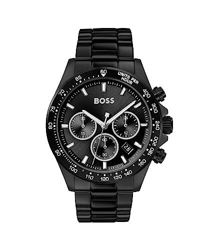 BOSS Reloj Cronógrafo de Cuarzo para Hombre de 43 mm Colección Hero con Pulsera de Acero Inoxidable de Eslabones o Malla, Función de Fecha, 3 Sub-Diales, Resistente al Agua hasta 5ATM