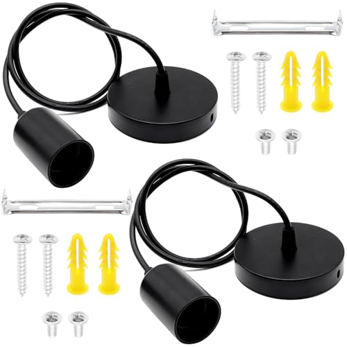 GOIYZTTR 2 peças suporte de teto candeeiro E27 Set, suporte de metal com cabo ajustável para lâmpadas pendentes de teto