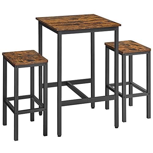 VASAGLE Mesa de bar com tamboretes, mesa de jantar com 2 cadeiras, mesa de cozinha pequena, tamboretes de barra, para sala de jantar, cozinha, castanho rústico e preto tinta LBT017B01