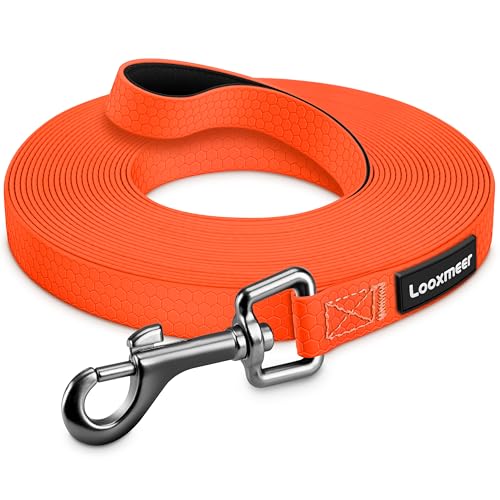 Looxmeer Trela de treino para cão 3 m/ 5 m/ 7 m/ 10 m/ 15 m/ 20 m/ 25 m/ 30 m trela comprida cão poliéster, corda cão impermeável, para campismo passeio, laranja