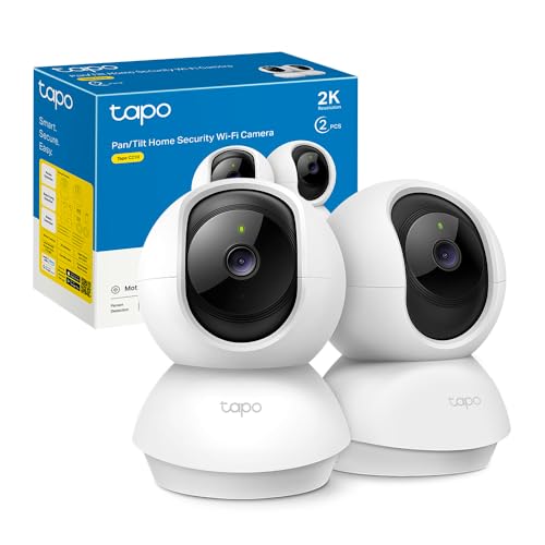 Tapo C210 (2-Pack) - Câmara IP Wi-Fi de 360° câmara de vigilância 2K (3 MP), visão noturna suporta cartão SD até 512 GB, deteção de movimento, controlo remoto, compatível com Alexa