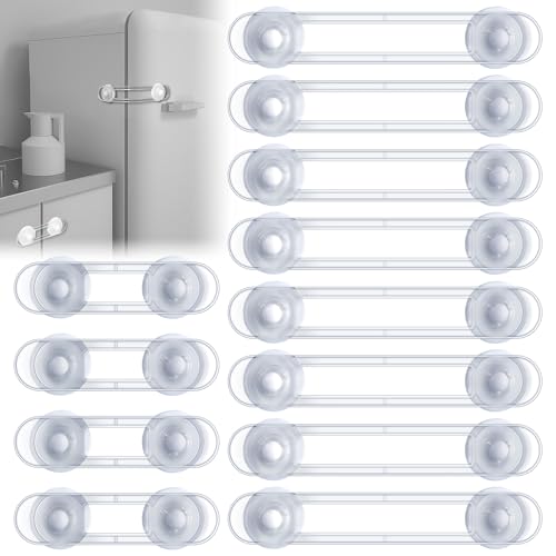 Fechaduras de segurança para crianças, 12 peças de bloqueio de segurança, fechos para armários, WC, cozinhas, portas e janelas, frigorífico, extra forte 3 M adesivo, transparente
