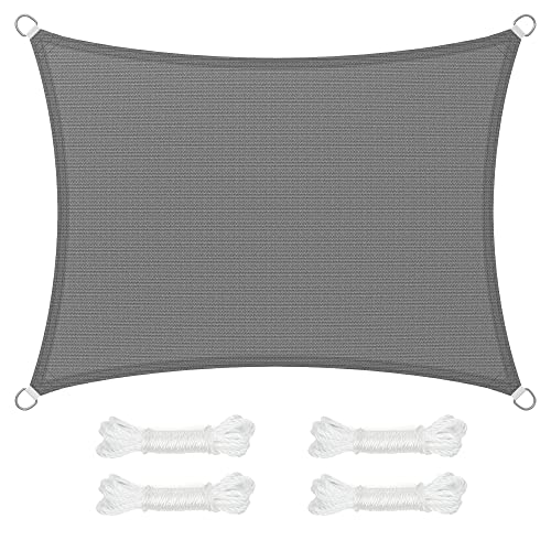 SONGMICS Vela de sombra de 3 x 4 m, tecido HDPE de proteção solar, respirável, à prova de água, terraço, jardim, varanda, campismo, retangular, côncava, 2 m, cinzento fumado GSS34GY