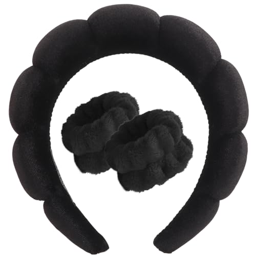 DRESHOW Diadema Spa para lavar o rosto conjunto de pulseiras esponja de ondulação suave maquilhagem cuidado da pele diadema antiderrapante para mulher