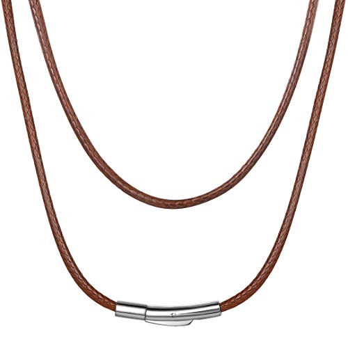ChainsHouse 2 mm 3 mm de largura colar de couro com fecho eficaz para homens mulheres, colar personalizável, cor preta / castanho/vermelho/branco/rosa