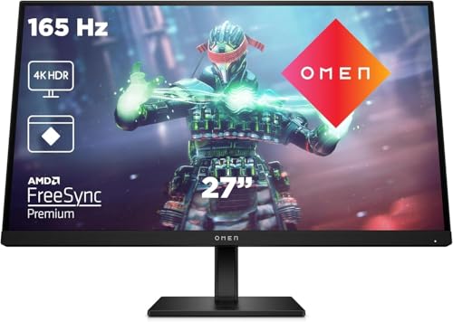 HP OMEN 27k Monitor de jogos de 27" 4K UHD (3840 x 2160 a 144 Hz, 16:9, 1 ms, HDMI, antirreflexo, AMD FreeSync Premium, compatível com consolas, altifalantes) preto