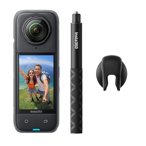 Insta360 Pacote Get-Set X4 - câmara de ação impermeável 8K 360, vídeo 4K grande angular, efeito Selfie Stick invisível, protetores de lente removíveis, 135 min bateria, sem cartão micro SD