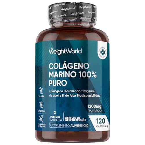 Colágeno marinho hidrolizado 100% puro 1200 mg - 120 cápsulas de peptídeos de colagénio de peixe hidrolizado tipo I e III - fornecimento para 2 meses, sem glúten e sem OGM