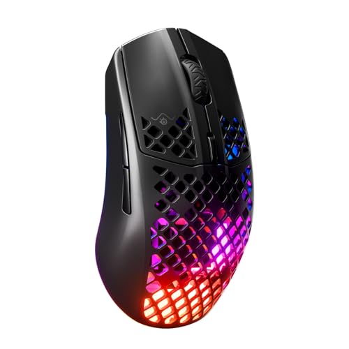 SteelSeries Aerox 3 Wireless Rato gaming perfurado RGB - design ultraleve resistente à água, sensor ótico TrueMove Air 18K DPI - Onyx