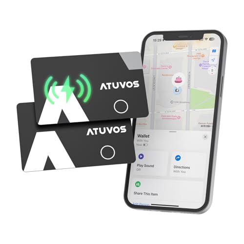 ATUVOS Air Tag Card Localizador de recarregável 1,6 mm 2 pack preto, Bluetooth Smart Tracker compatível com APP pesquisar Apple (apenas iOS, Android Not Supported), localizador de carteira, pastas