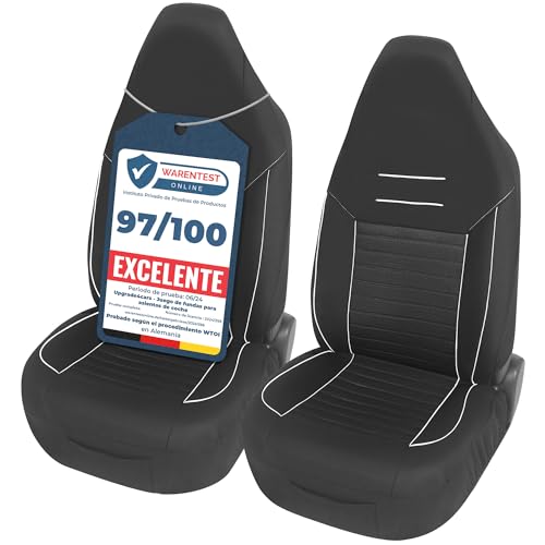 Upgrade4cars Capas de assento dianteiro para carro com encosto de cabeça integrado universais preto branco | cobertura universal | protetor de assento dianteiro para motorista e copiloto