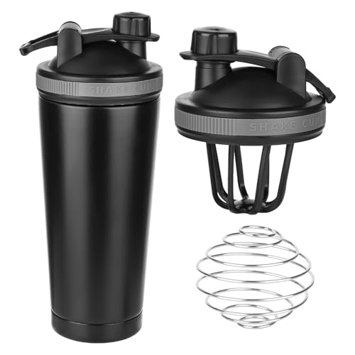 CTDMJ Liquidificadora de proteínas de 750 ml, batido de proteínas de aço inoxidável, com peneira e bola de cocktail, garrafa de água, garrafa térmica de parede dupla, sem BPA, à prova de fugas