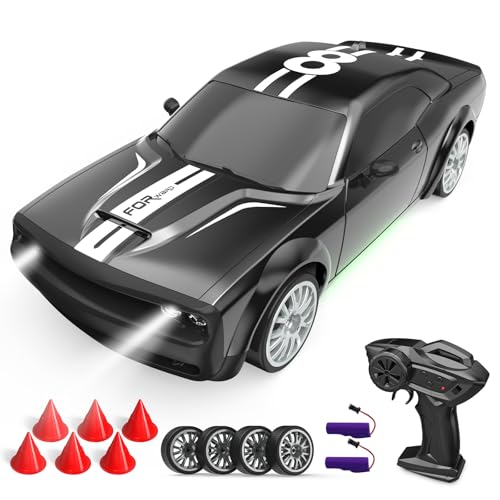 RC Drift Car 1:20 carro telecomandado 2,4 GHz 4WD carro telecomandado 20 KM/H carro de corrida telecomandado com faróis de trabalho, 2 baterias recarregáveis, presente para adultos e crianças (preto)