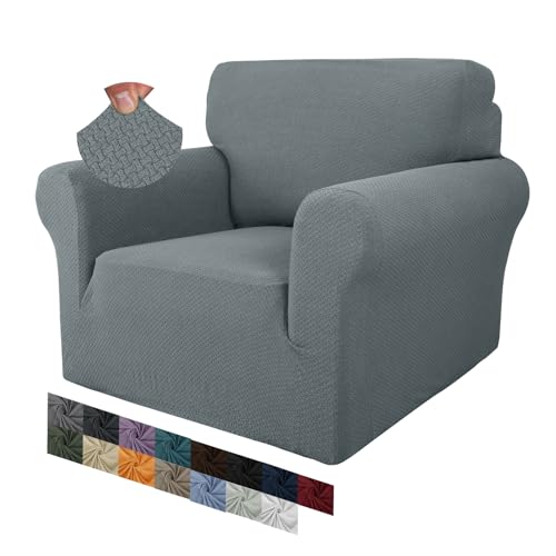MAXIJIN Capas criativas de jacquard para cadeiras para sala de estar, capas elásticas antiderrapantes para cadeiras com braços para cães, capa elástica de 1 peça (1 lugar, cinzento claro)