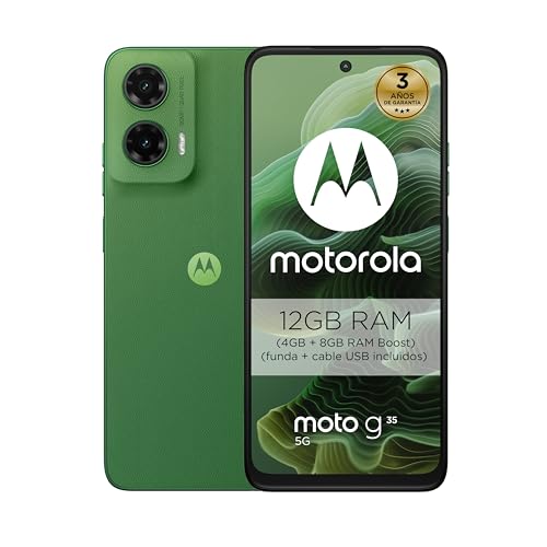 Motorola Moto g35 5G, 12 GB (4 GB + 8 GB RAM Boost)/128 GB verde, ecrã FHD 6,72 ", câmara dupla de 50 MP e ultra grande angular, Selfie 16 MB, bateria 5000 mAh, carregamento rápido de 18 W