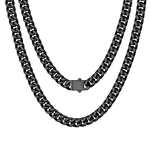 Bestyle Colar cubo de corrente 5 mm/7 mm/9 mm/12 mm de largura colar corrente cubana de Miami comprimento 45 - 76 cm colar corrente cubana de aço inoxidável prateado/dourado/preto corrente de hip-hop