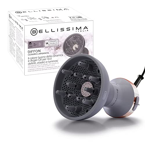 Bellissima Imetec Diffon Ceramic & Argan Oil difusor de ar quente para cabelos encaracolados, tecnologia de 2 níveis de ar / temperatura, secagem suave, 700 W, cor cinzenta