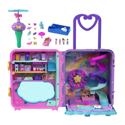 Polly Pocket Mala de férias sobre rodas peito com bonecas e acessórios, brinquedo + 4 anos (Mattel HKV43)