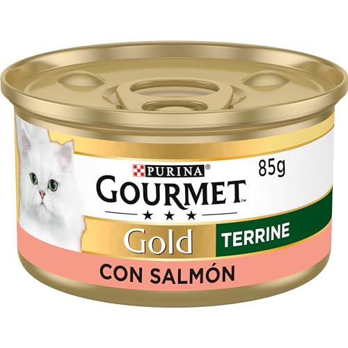 GOURMET Gold Terrine, comida húmida para gato adulto, batata de salmão, conjunto de 24 latas de 85 g