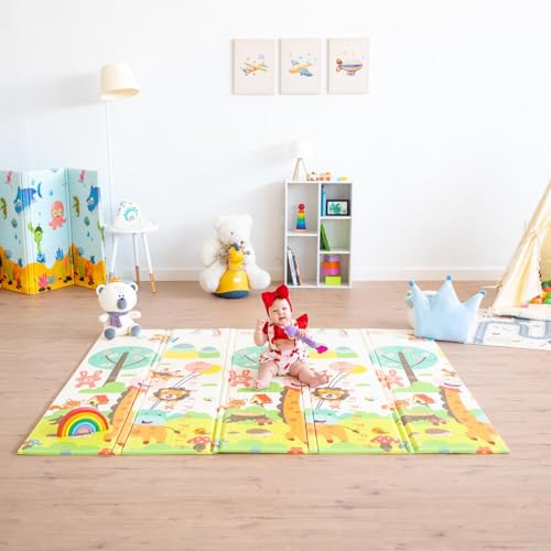 Tapete de jogos de espessura 1,5 cm reversível colchão infantil dobrável, tapete de jogos dobrável, tapete de dupla face, impermeável, não tóxico, cor: (girafa )