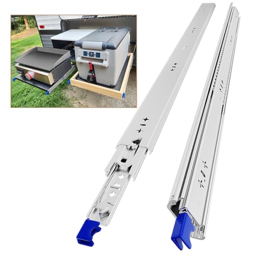 AOLISHENG Guias de correr para gavetas com travão 850 mm extensão completa para trabalho pesado trilhos para gavetas 120 kg capacidade de carga com fechadura 1 par (2 peças)