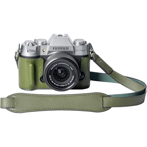 SMALLRIG X-T50 Capa de meio couro com alça para o ombro, estojo de couro de estilo retro para câmara com moldura de liga de alumínio para FUJIFILM X-T50, verde - 4711