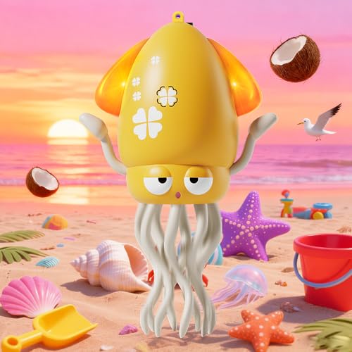 Polvo interativo, polvo dançarino com iluminação LED, música, sistema inteligente para evitar obstáculos e cana de pesca. Brinquedo para bebés de barriga para baixo, brinquedo musical (amarelo)