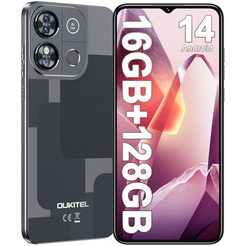 OUKITEL C57 Pro Telefones celulares gratuitos 2025, smartphone Android 14, 6,52" HD móvel, 16 GB (4 12) RAM 128 GB ROM/TF 1TB, bateria 4300 mAh, câmara 13 MP, 4G Dual SIM/OTG/GPS/FFF. Impressão/F Ás