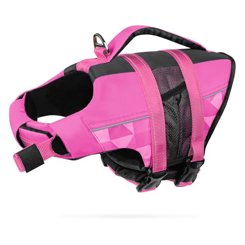 CITÉTOILE Coletes avidas, flutuador ajustável para animais de estimação com alça, fato de banho de segurança para água para navegar na piscina da praia, rosa, S