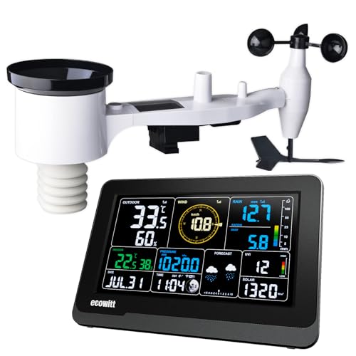 ECOWITT WS3900 Estação meteorológica sem fios com sensor exterior, 7 em 1 unidade meteorológica exterior WS69, consola interior Wi-Fi LCD colorida de 7,5 polegadas incorpora 3 sensores para casa