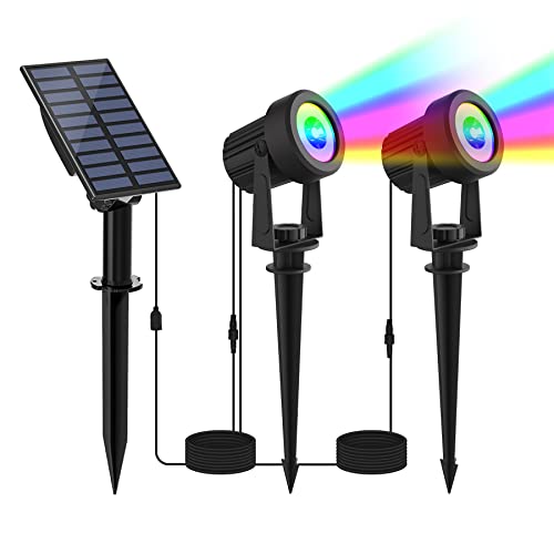 NATPOW Focos solares exteriores, luz solar exterior RGB luzes solares LED exterior jardim impermeável IP65 para iluminação de caminhos, pátio, terra e campismo (2 em 1)