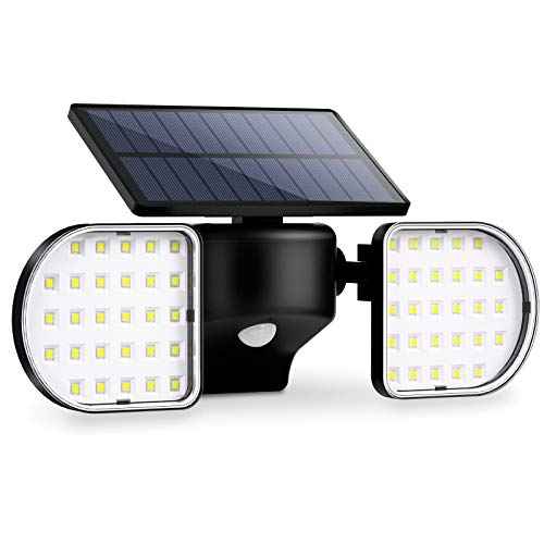 OUSFOT Luz solar exterior, 56 LED, holofotes LED para exterior, solares ajustáveis a 360 ° luz solar com sensor de movimento adequado para jardim e garagem