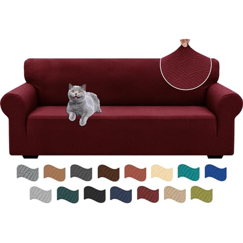Ystyle Capa para sofá de 3 lugares ajustável, capas para sofá elástico, capa de sofá anti-gatos cães, sofá cover com apoios de braços, Jacquard capas cobertura sofá antiderrapante lavável, bordeaux