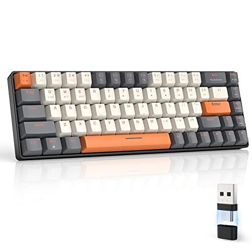 MAGIC-REFINER RK68 Teclado sem fios, teclado mecânico Gaming 60%, Apex Pro Mini modo duplo 2,4 Ghz/Bluetooth 5.0 interruptor vermelho hot swap com recetor 2 em 1 para PC/Mac/teclado QWERTY EUA