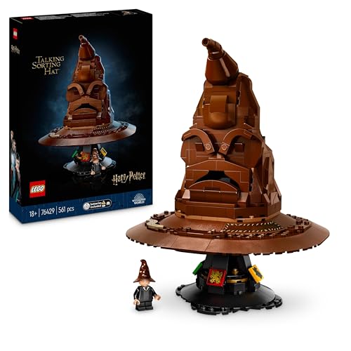 LEGO Harry Potter Chapéu selecionador falante com 31 sons aleatórios, presente para mulheres, homens, pais, mães e fãs de casas Hogwarts, casaco para adultos da saga 76429