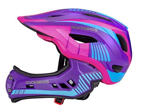 ROCKBROS Capacete integral para crianças, suporte removível, capacete ajustável proteção cabeça para MTB BMX ciclismo S 48-53 cm M 54-57 cm