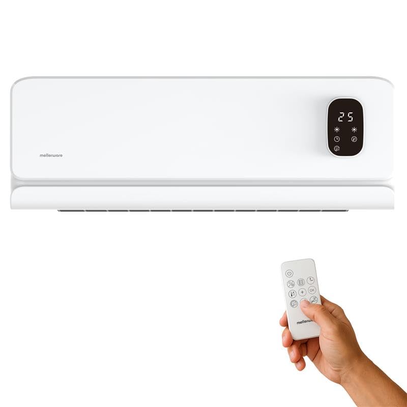 Mellerware Aquecedor de parede com baixo consumo Homy Wall | Cerâmica | 2000 W | temporizador, 2 níveis de temp, | ecrã LED, controlo remoto, proteção contra sobreaquecimento