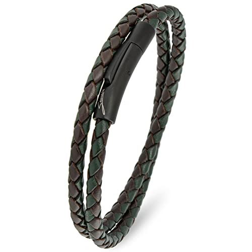 Simaru Pulseira de couro autêntica - pulseira de aço inoxidável, fabricação alemã, joias de couro elegantes para homens e mulheres