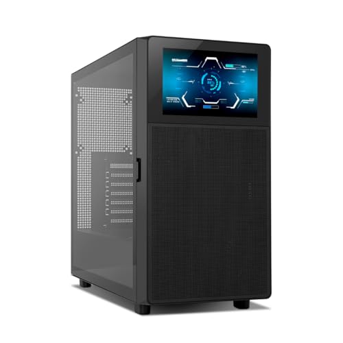 NOX Xtreme Products Hummer BIOS - Semitorre ATX, M-ATX, ecrã LCD de 8" personalizável, painel frontal de metal mesh, vidro temperado lateral, espaço de 11 ventiladores, USB-C e 3,0, cor preta