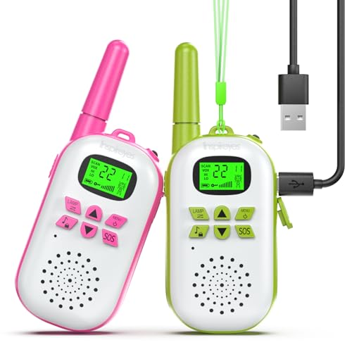 Inspireyes Walkie Talkie crianças recarregável, 48 horas de tempo de trabalho, 3 quilómetros de longo alcance, presentes de aniversário, brinquedos ao ar livre para crianças dos 3 aos 12 anos,