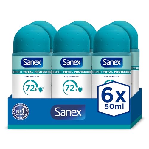 Sanex Dermo Proteção total para desodorizante anti-respirável Roll-On de 72 horas {50 ml} – proteção eficaz contra o suor e o mau odor – dermatologicamente testado, contém 0% álcool* – ação 5 em 1
