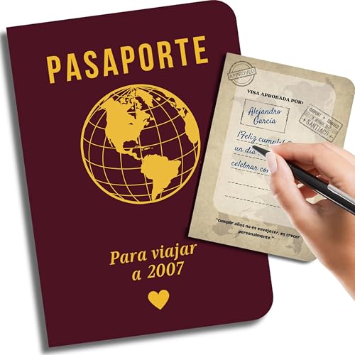 EQUIK PRODUCTS Cartão de aniversário de 18 anos | 18 aniversário homem, 18 anos mulher | Livro para assinar 18 aniversários, livro de assinaturas 18 aniversários, ano 2007 | passaporte para viajar