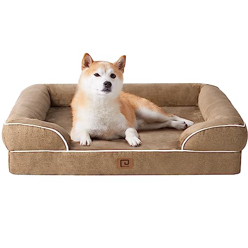 EHEYCIGA Cama cão grande 91 x 68 x 16 cm, colchão cão grande impermeável lavável com espuma viscoelástica, sofá cão removível, camelo