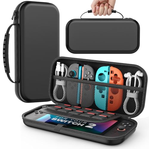 MoKo Funda para Nintendo Switch 2 2025, Funda Protectora Rígida Portátil de Viaje con para 10 Cartuchos, Estuche de Transporte para Consola Nintendo Switch 2 y Accesorios, Negro